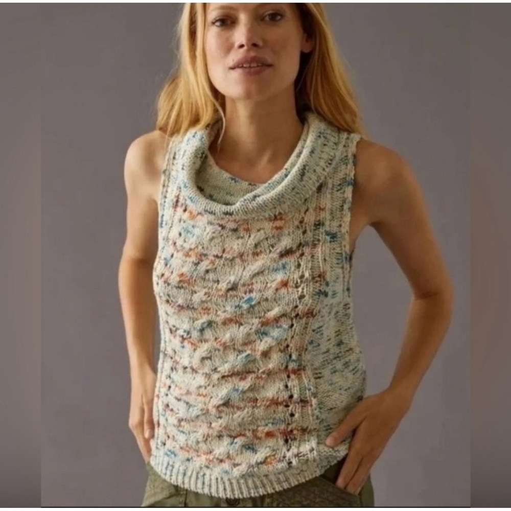 Pilcro XS sleeveless sweater knit cowl neck‎ blue orange ivory Anthropologie